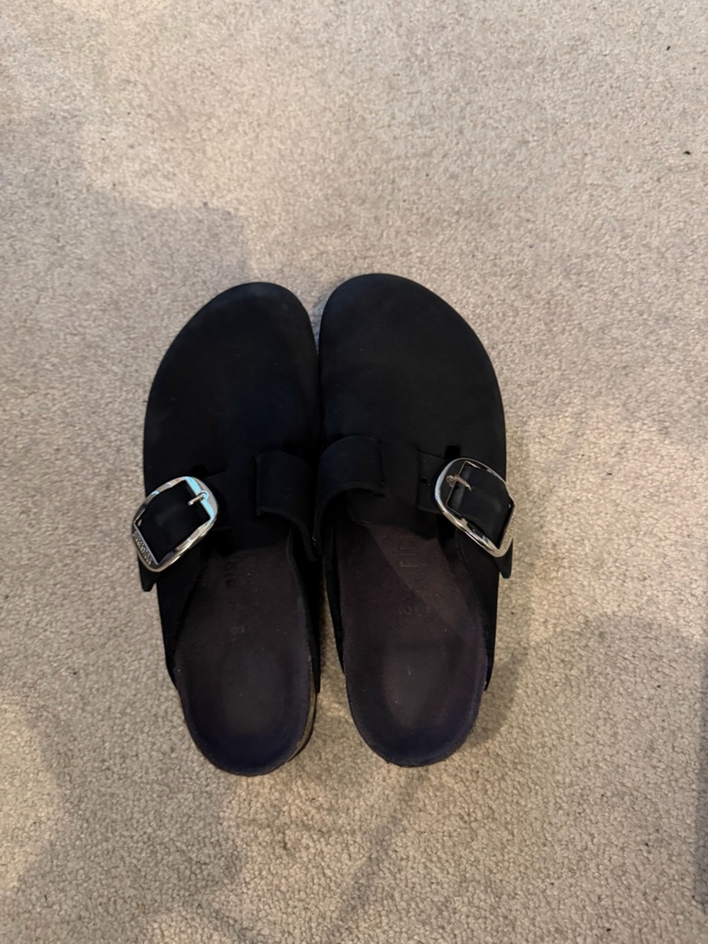 Birkenstock Black Boston Narrow Clog with Silver Buckles